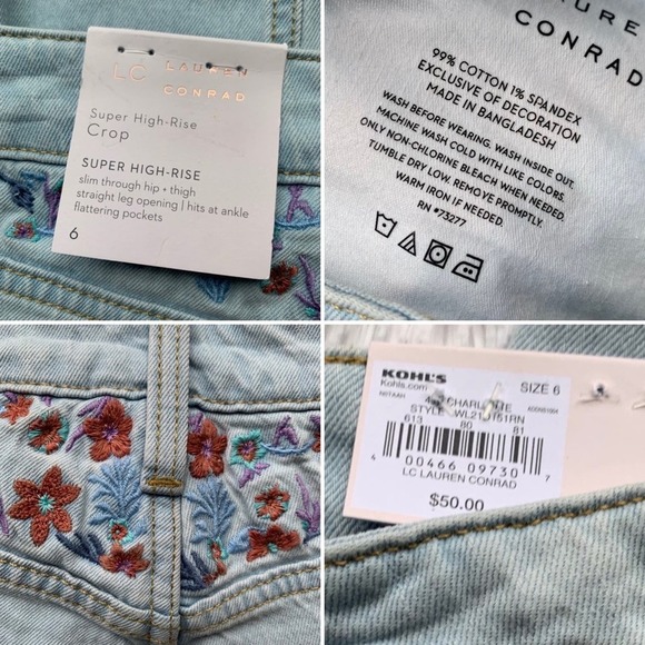Lauren Conrad | NWT Super High Rise Size 6 Crop Floral Embroidered Jeans - Picture 16 of 16